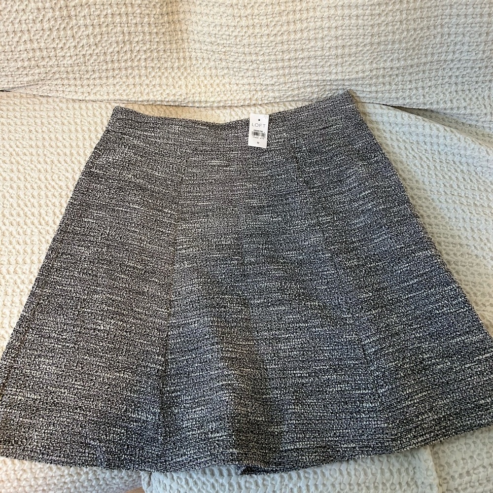 LOFT Tweed Charcoal/White A-Line Skirt
